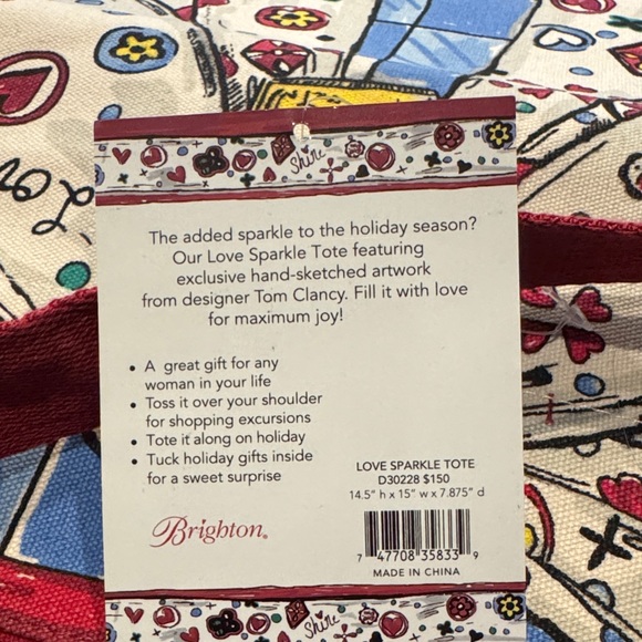 Brighton Love Sparkle Colorful Tote Bag with Red Handles NWT - Picture 4 of 7